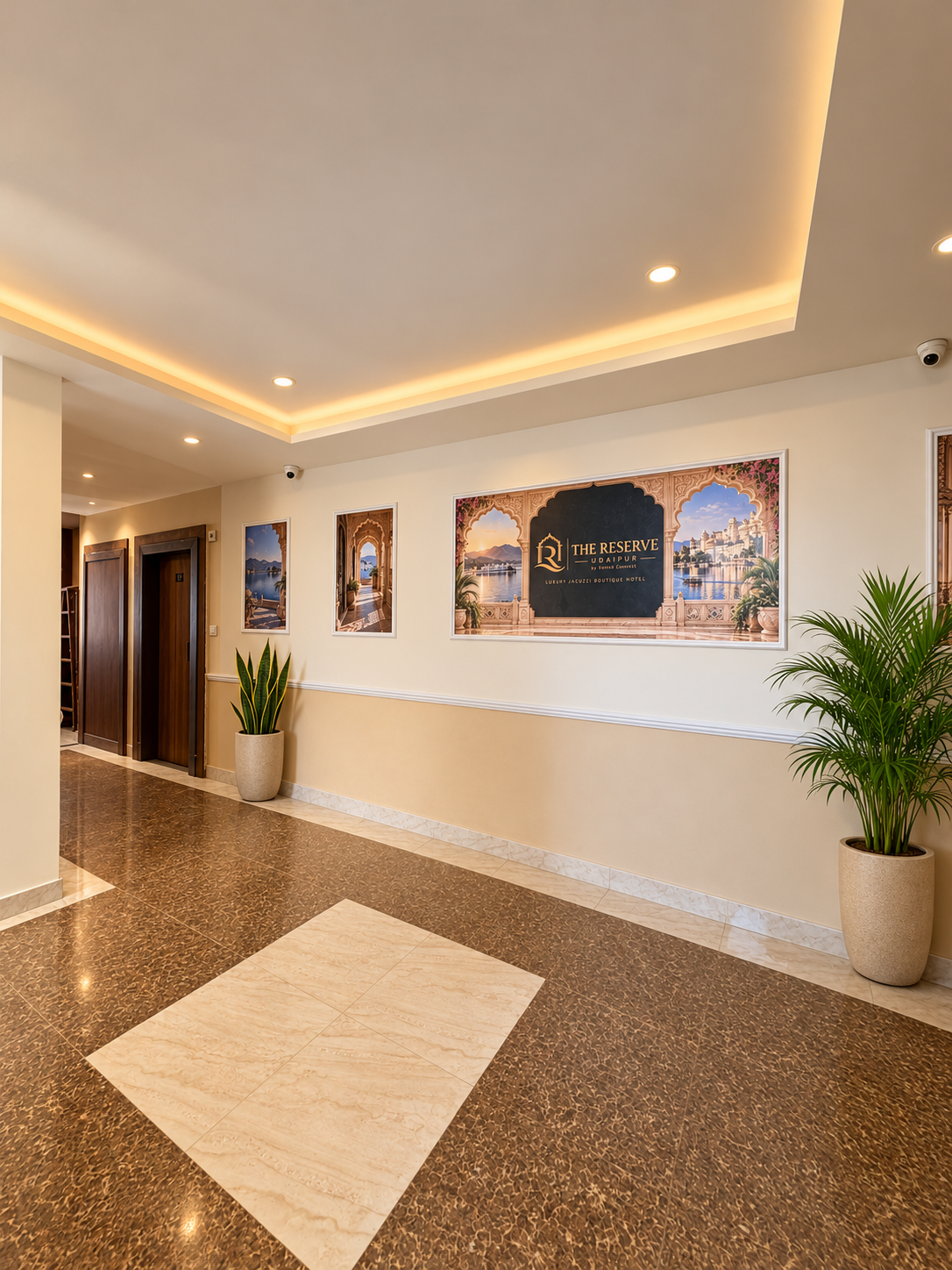 Warm boutique corridor at The Reserve Udaipur