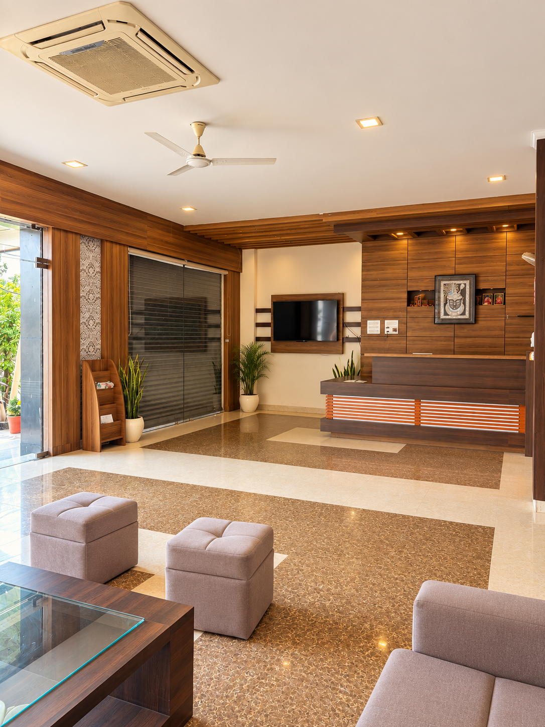 Polished hotel lobby reception