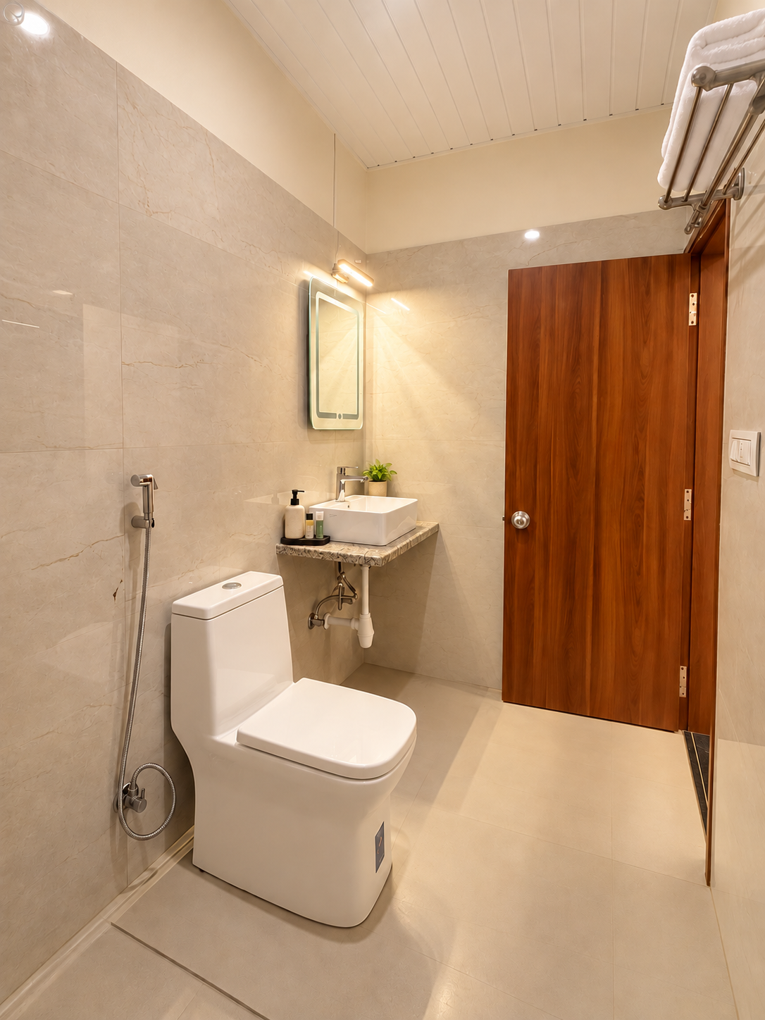 Minimalist bathroom with one tiny plant
